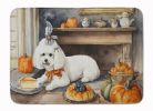 Bichon Frise Fall Kitchen Pumpkins Memory Foam Kitchen Mat Machine Washable Anti-Fatigue Mat Cushion Comfort Bath Mat or Kitchen Rug